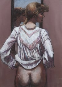 LARGE PASTEL PORTRAIT OF A HALF-NUDE WOMAN