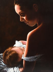 HARVIE BROWN PORTRAIT OF A WOMAN NURSING AN INFANT