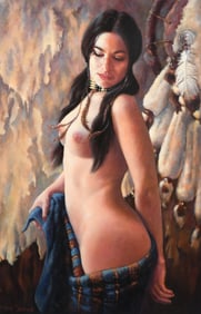 HARVIE BROWN NATIVE AMERICAN FEMALE NUDE PAINTING