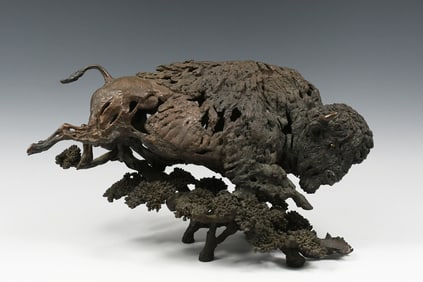 INTERESTING BUFFALO/BISON BRONZE BY BOB GRIEVES
