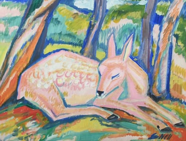 EUGEN NELL DEER IN THE FOREST PAINTING