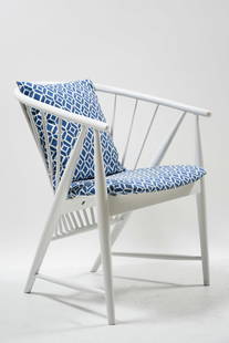 SWEDISH SONIA ROSEN "SUN FEATHER" ARMCHAIR: SWEDISH SONNA ROSEN "SUN FEATHER" ARMCHAIR: A white painted "Sun Feather" Model by Sonna Rosen for Nassjo Stolfabrik of Sweden. Approx. 29.5" h x 24" w x 24" d.