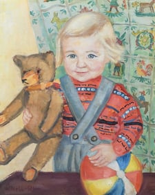 PORTRAIT PAINTING OF A CHILD WITH STUFFED BEAR