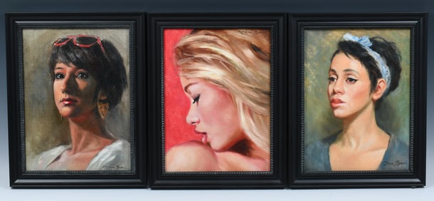 3PC. ANNA ROSE BAIN PORTRAIT PAINTING LOT