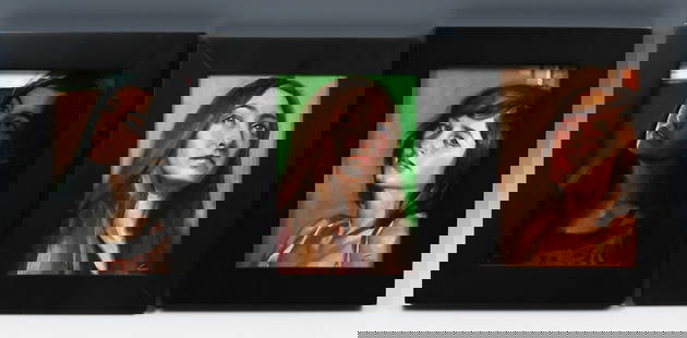 THREE ILLEGIBLY SIGNED FEMALE HEADSHOT PORTRAITS: THREE ILLEGIBLY SIGNED FEMALE HEADSHOT PORTRAITS: Three small Oils/Board, all illegibly signed. 1) Woman with Long Black Hair in a Red Shirt, signed lower left; 2) Brunette Woman Wearing a White Tank