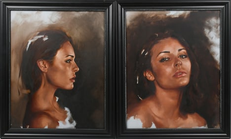 2PC. EXOTIC BEAUTY PORTRAIT PAINTING LOT