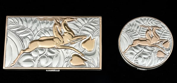 2 PC. STERLING ART DECO COMPACT & CIGARETTE CASE