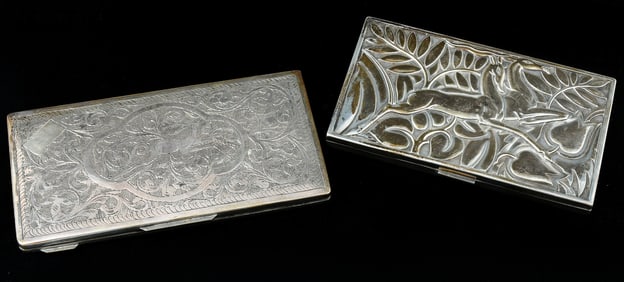 2 PC. SILVER GAZELLE MOTIF CIGARETTE CASES