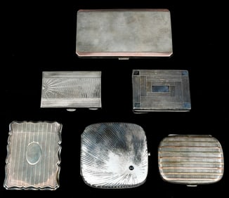 6 PC. ART DECO SILVER CIGARETTE & CARD CASES