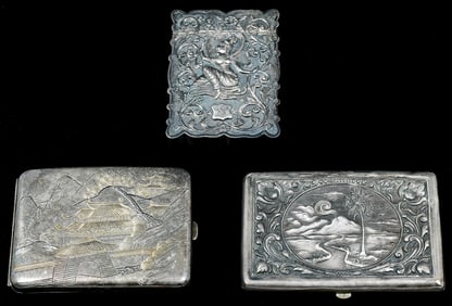 3 PC. ORIENTAL SILVER CARD & CIGARETTE CASES