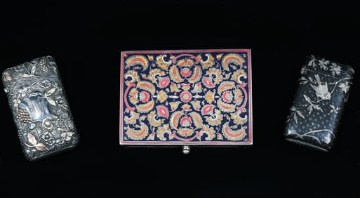 3 PC. ENAMELED CIGARETTE CASE & 2 MATCH BOXES