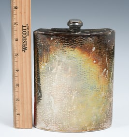 LARGE 1-PINT HAMMERED STERLING FLASK