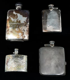 4 PC. ENGLISH STERLING SILVER FLASKS
