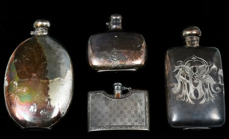 4 PC. AMERICAN & EUROPEAN SILVER FLASKS