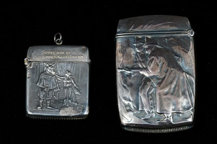 2 PC. ADVERTISING STERLING MATCH SAFES