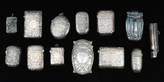 13 PC. AMERICAN & ENGLISH STERLING MATCH SAFES