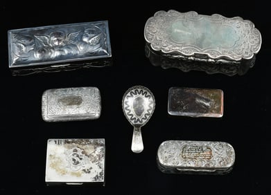 7 PC. STERLING TRINKET & DRESSER BOXES & SPOON