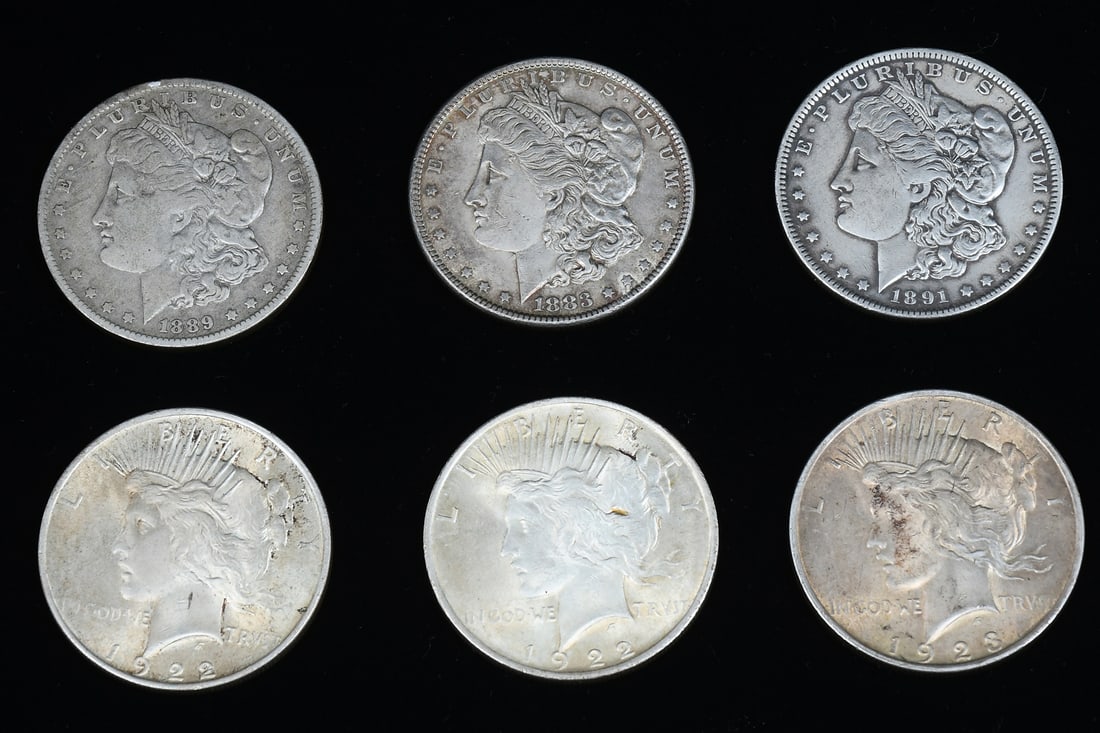 6 U.S. MINT SILVER MORGAN & PEACE DOLLARS (1 of 4)