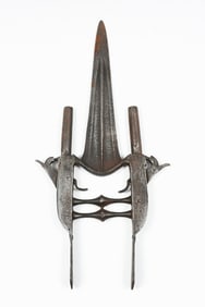 INDIAN KATAR KNIFE W/ 2 MOUNTED PERCUSSION PISTOLS