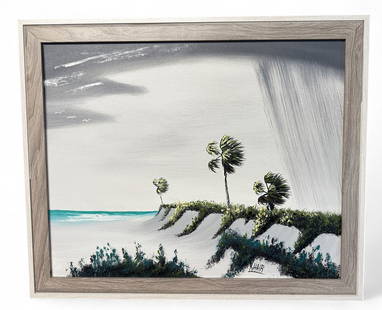 KELVIN HAIR HIGHWAYMEN-STYLE RIO DEL MAR PAINTING: HAIR, Kelvin, (American, 21st Century): Rio del Mar with Stormclouds Approaching, Oil/Canvas, 16&rdquo; x 20&rdquo;, signed lower right, framed, 18.75&rdquo; x 22.75&rdquo;.