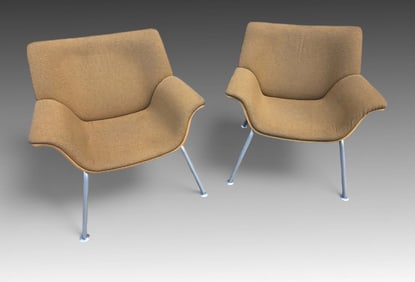 PAIR HERMAN MILLER BENT WOOD SWOOP ARMCHAIRS