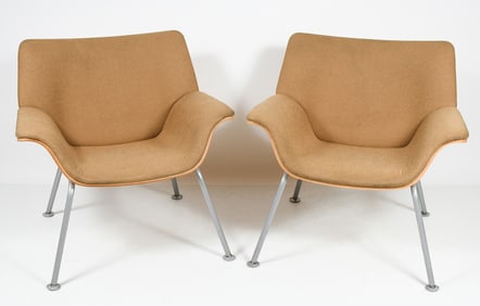 PAIR HERMAN MILLER BENT WOOD SWOOP ARMCHAIRS