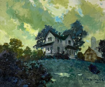 LI CHANG HOUSE ON A HILL PAINTING