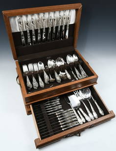 79 PC. TOWLE "KING RICHARD" STERLING FLATWARE: 79 PC. TOWLE "KING RICHARD" STERLING FLATWARE: Approx. 116.72 Troy ounces. Comprising; 10- Dinner Knives (8.625" l), 10- Dinner Forks (7.25" l), 10 Luncheon Forks, 10- Teaspoons, 6- Table Spoons, 8- L