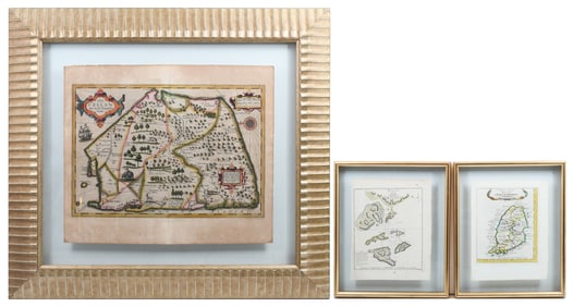 3 PC. ANTIQUE DOUBLE GLASS FRAMED MAPS