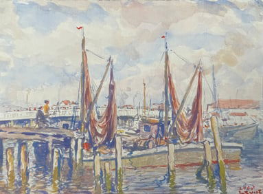 CHARLES LOUIS VOGT PAINTING ST. AUGUSTINE DOCKSIDE