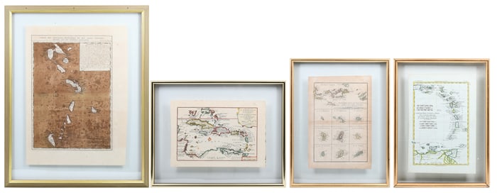 4 FRAMED ANTIQUE MAPS OF THE ANTILLES ISLANDS