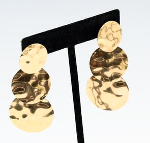 14K GOLD THREE DISC DROP PENDANT EARRINGS