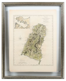 FRAMED THOMAS JEFFERYS MAP OF ST. LUCIA
