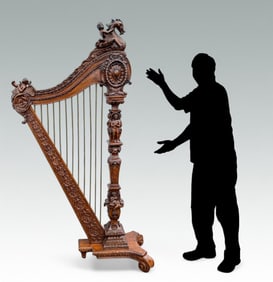CARVED MAHOGANY DECORATIVE HARP SCULPTURE
