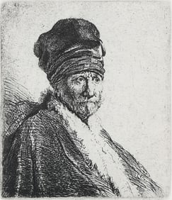 REMBRANDT ETCHING "BUST OF A MAN IN A HIGH CAP"