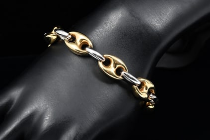 18K "GUCCI" STYLE PUFFED MARINER BRACELET 2-TONE