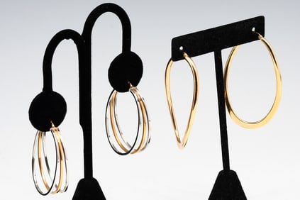 TWO PAIR 14K GOLD HOOP EARRINGS