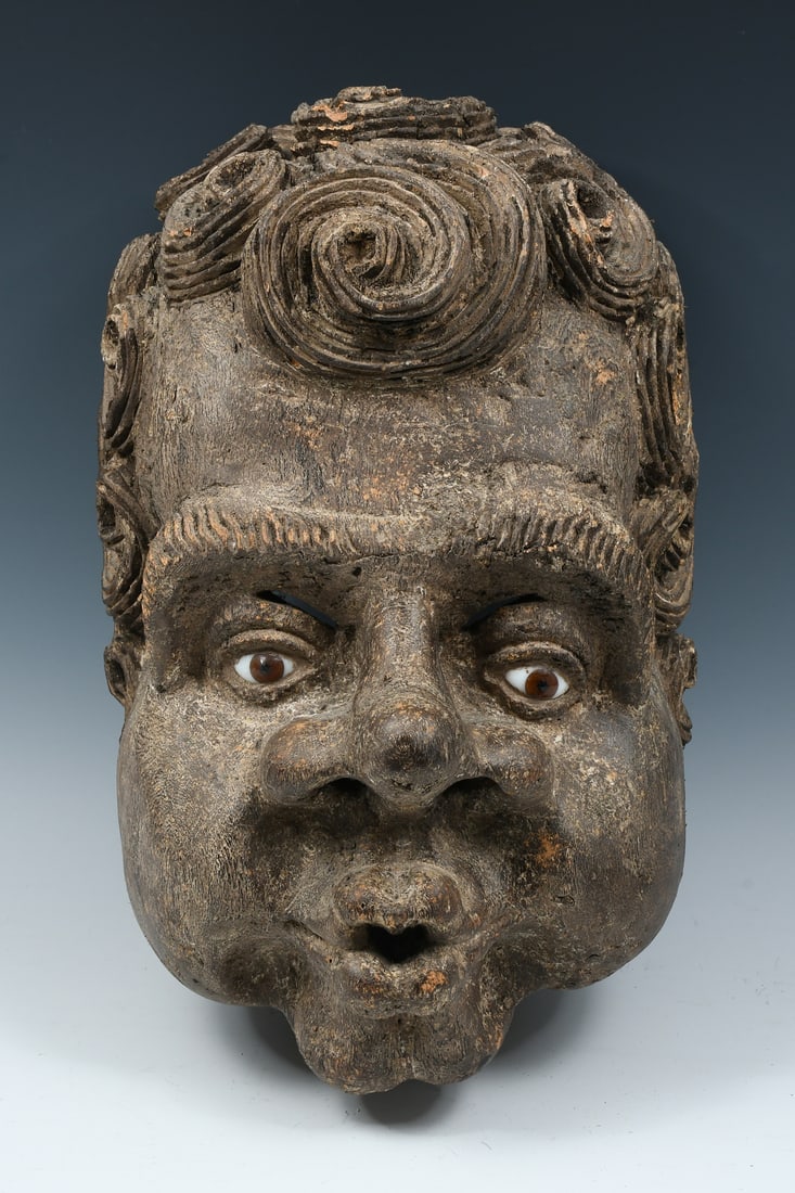 CARVED ITALIAN NORTH WIND MASK WITH GLASS EYES (1 of 5)