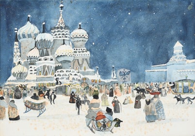 RUSSIAN WINTER CITY LANDSCAPE PAINTING