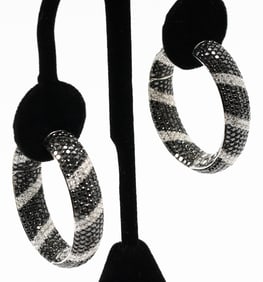 MODERNIST 18K BLACK AND WHITE DIAMOND EARRINGS