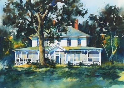 LARGE CONTEMPORARY PAINTING OF A WHITE HOUSE