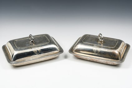 PAIR OF 19TH-C.ENGLISH STERLING CASSEROLE DISHES