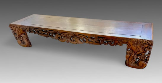 HIGH-RELIEF CARVED CHINESE QING DYNASTY LOW TABLE