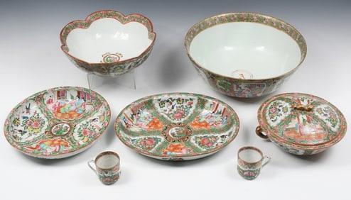7 PC. CHINESE ROSE MEDALLION PORCELAINS