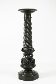 CARVED GREEN MARBLE SPIRALED PEDESTAL