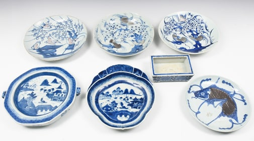 7 PC. 18TH-CENTURY CHINESE BLUE & WHITE PORCELAINS