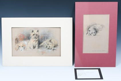 TWO LUCY DAWSON TERRIER PASTELS