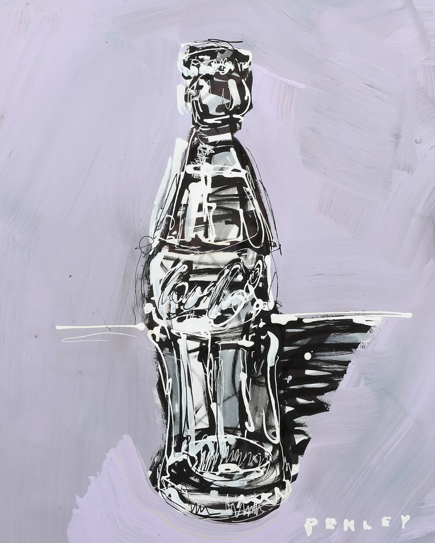 ACRYLIC STUDY OF A COKE BOTTLE BY STEVE PENLEY: PENLEY, Steve Lyall, (American, b. 1964): Study of a Glass Coca-Cola Bottle, Acrylic/Paper, sight size 16" x 13", signed lower right, framed under glass, 29.625" x 25.625".