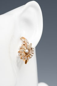 14K 1.00 CTW DIAMOND RETRO DECO EARCLIPS
