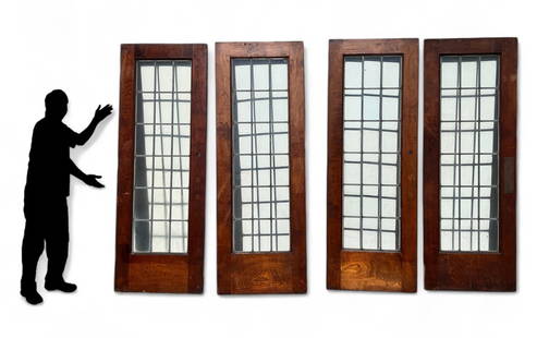 4 LEADED GLASS DOORS: 4 ARCHITECTURAL LEADED GLASS DOORS: 4- Heavy leaded glass doors, each with 18- windows. Approx. 84" h x 29.875" w x 1.75" d.